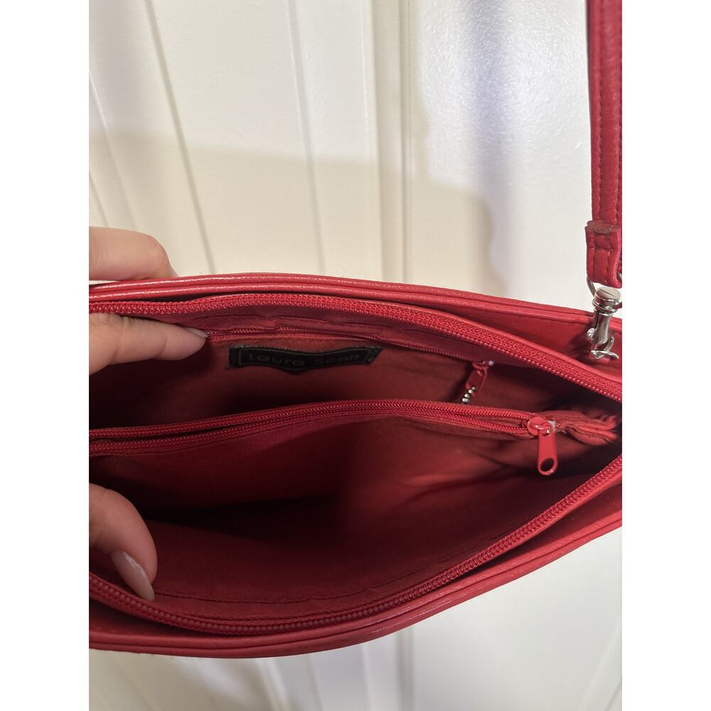 Vintage Laura Scott Red Leather Crossbody Shoulder Bag - Picture 6 of 10